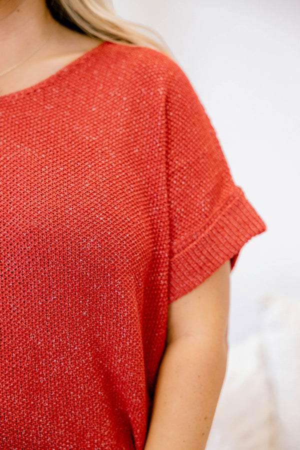 Chic Soul plus size clothing, dark red short sleeve sweater top