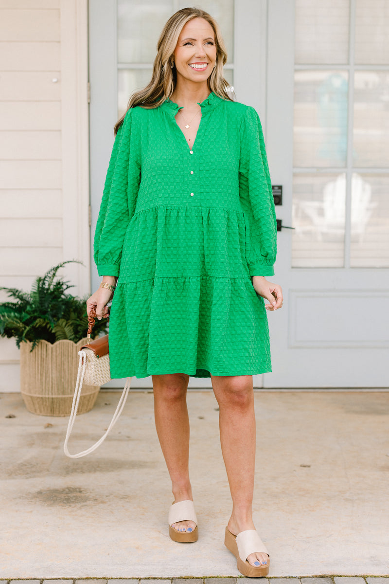 kelly green babydoll dress On The Move Kelly Green Ruffled Babydoll Dress – Shop the Mint main image 0