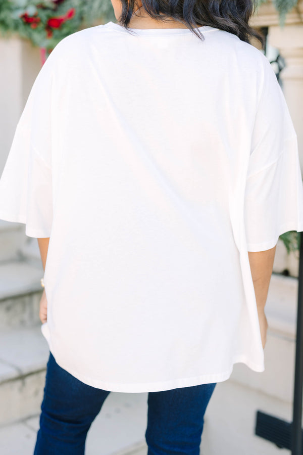 Plus size white Festive Goose Boyfriend Tee with a relaxed fit and holiday graphic.