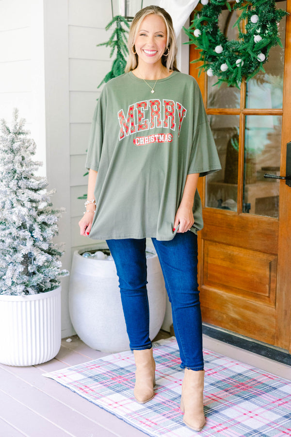 Chic Soul plus size clothing, dark green short sleeve oversized boyfriend graphic tee with 