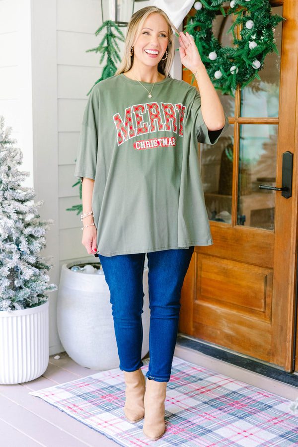 Chic Soul plus size clothing, dark green short sleeve oversized boyfriend graphic tee with 