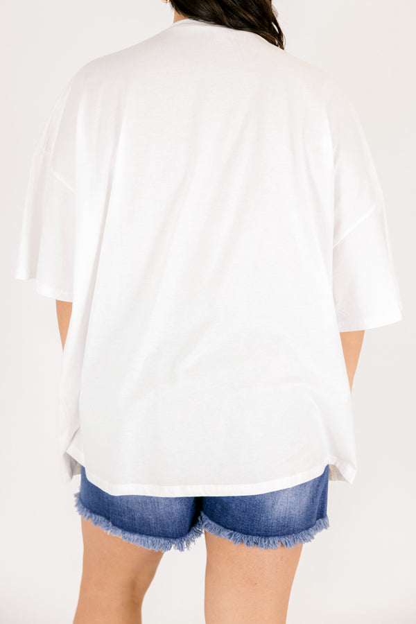 Chic Soul plus size clothing, short sleeve white graphic tee with a square in the center of the tee that has floral graphics in it