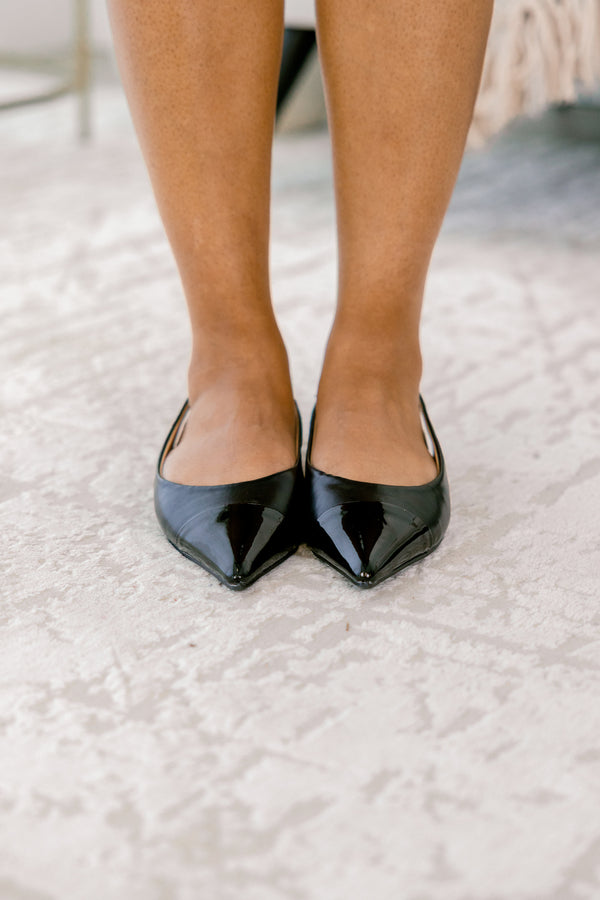Chic Soul plus size clothing, point toed black strap flats with patent leather tips
