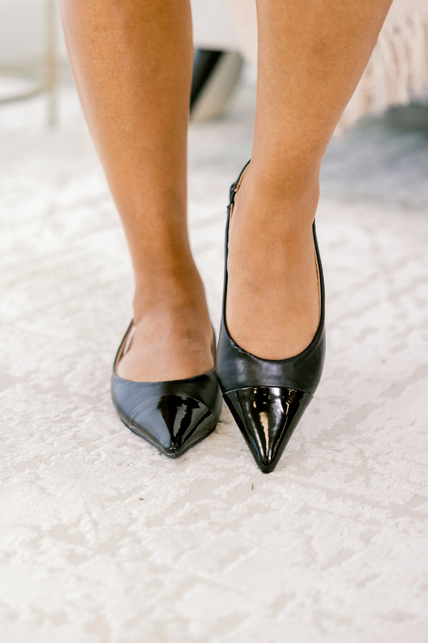 Chic Soul plus size clothing, point toed black strap flats with patent leather tips