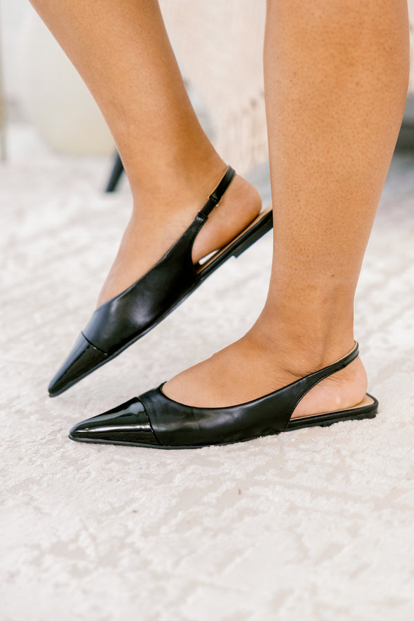 Chic Soul plus size clothing, point toed black strap flats with patent leather tips