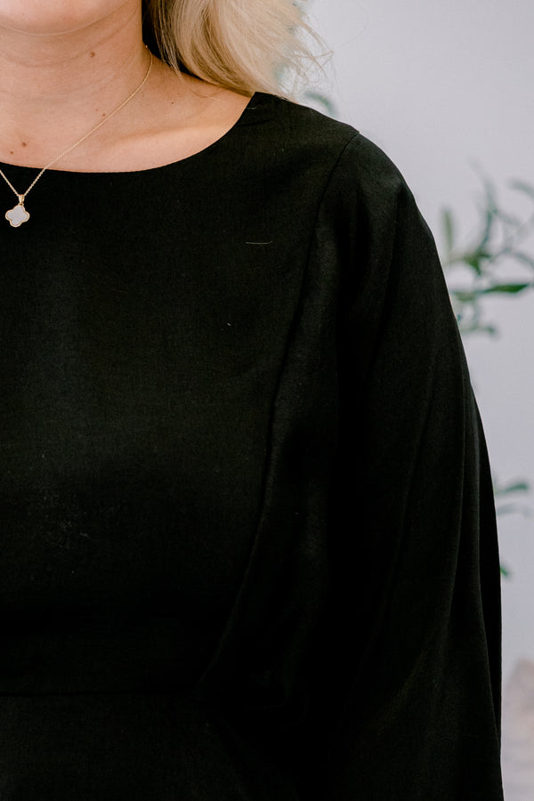 Chic Soul plus size clothing, black  baby doll top with flowy half sleeves 