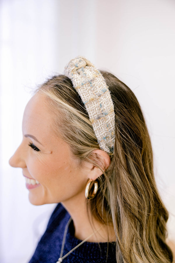 Chic Soul plus size clothing, tan woven textured knotted headband 
