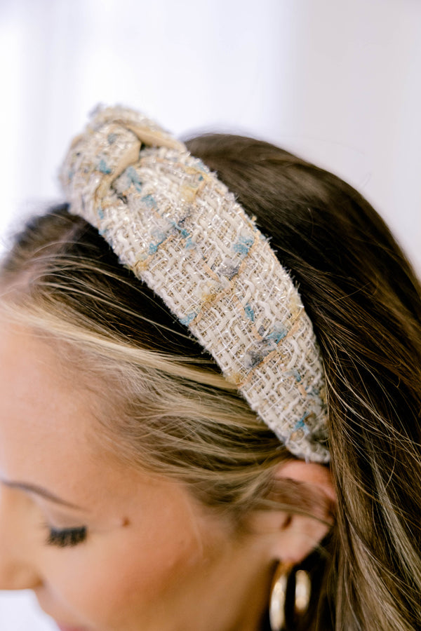 Chic Soul plus size clothing, tan woven textured knotted headband 
