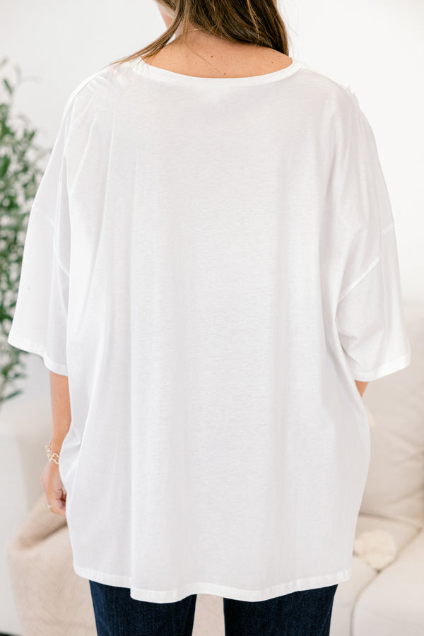 Chic Soul plus size clothing, white short sleeve boyfriend tee with 