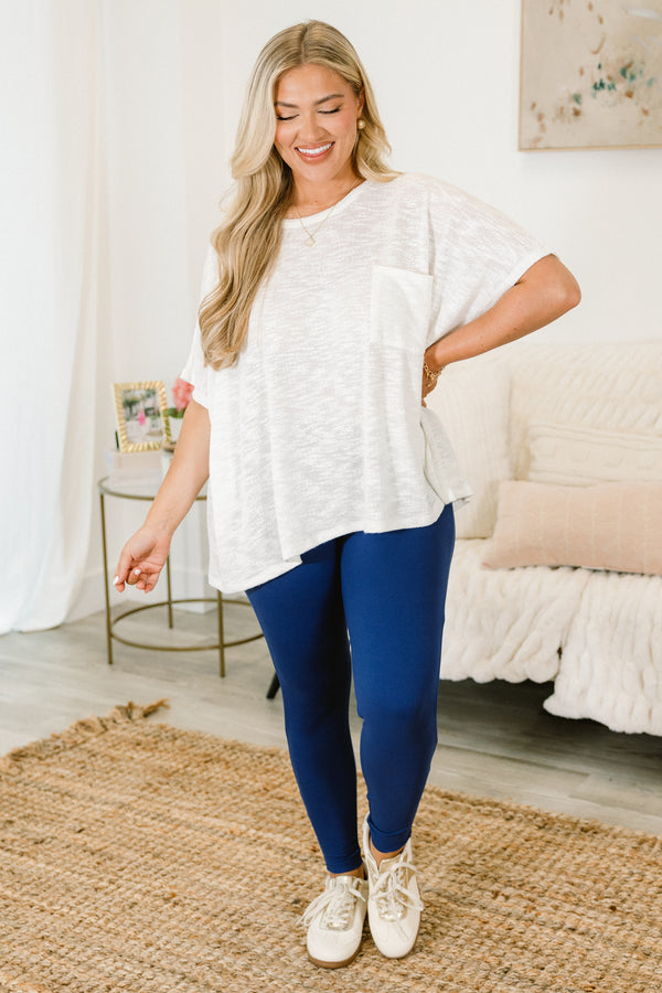 Chic Soul plus size clothing, solid light navy seven-eighths leggings