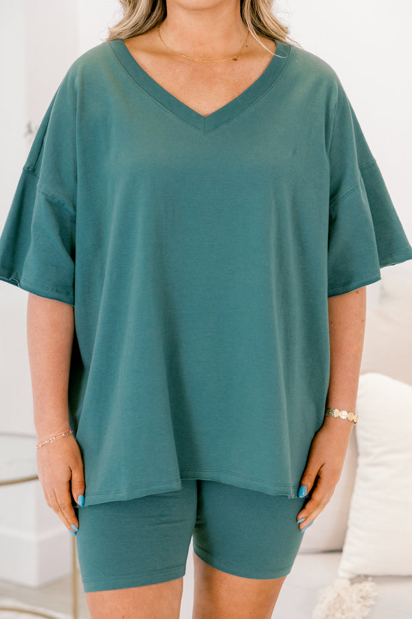 Chic Soul plus size clothing, ash jade short sleeve v-neckline top and ash jade biker shorts set