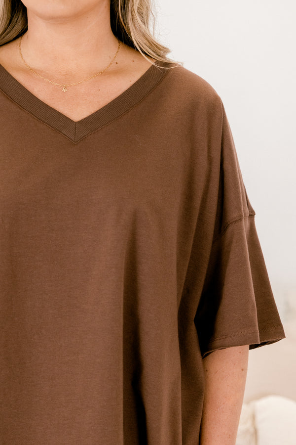 Chic Soul plus size clothing, brown short sleeve v neck tunic top and biker shorts matching set