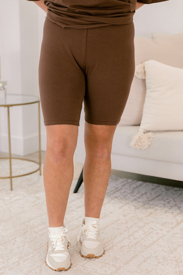 Chic Soul plus size clothing, brown short sleeve v neck tunic top and biker shorts matching set