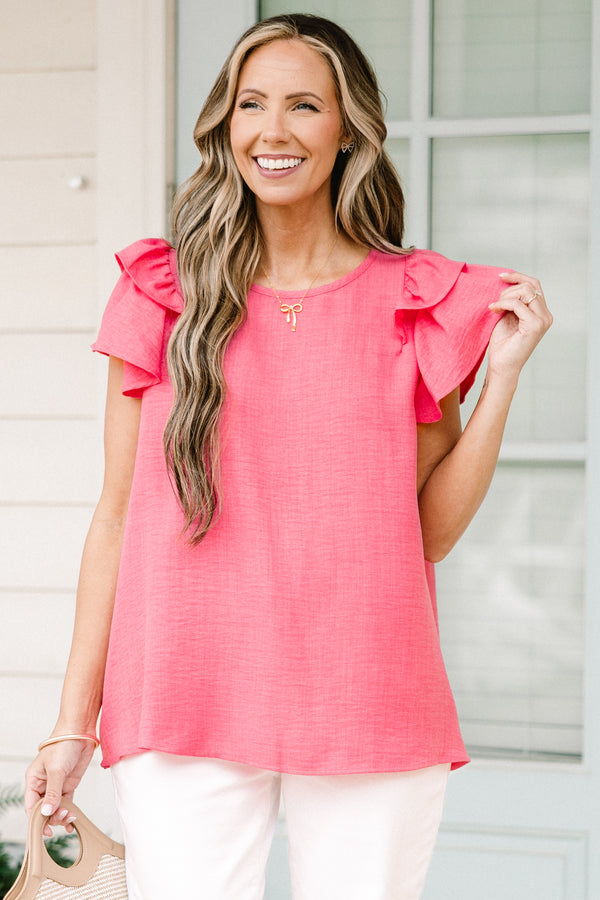 Chic Soul plus size clothing, coral flutter short sleeve top