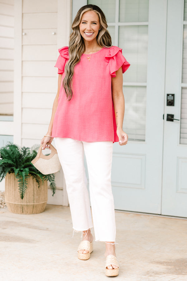 Chic Soul plus size clothing, coral flutter short sleeve top