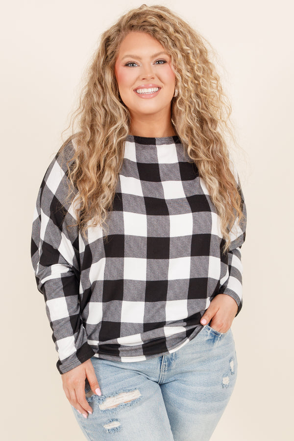 Chic Soul plus size clothing, ivory and black fall pattern long sleeve top