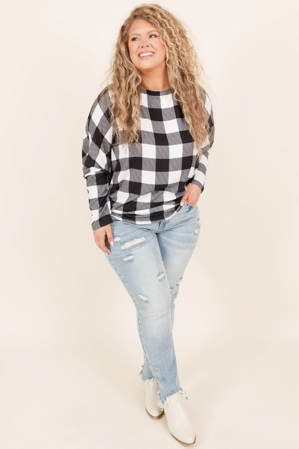 Chic Soul plus size clothing, ivory and black fall pattern long sleeve top