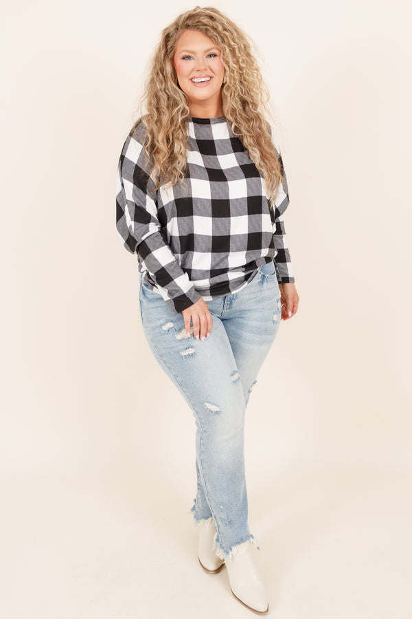 Chic Soul plus size clothing, ivory and black fall pattern long sleeve top