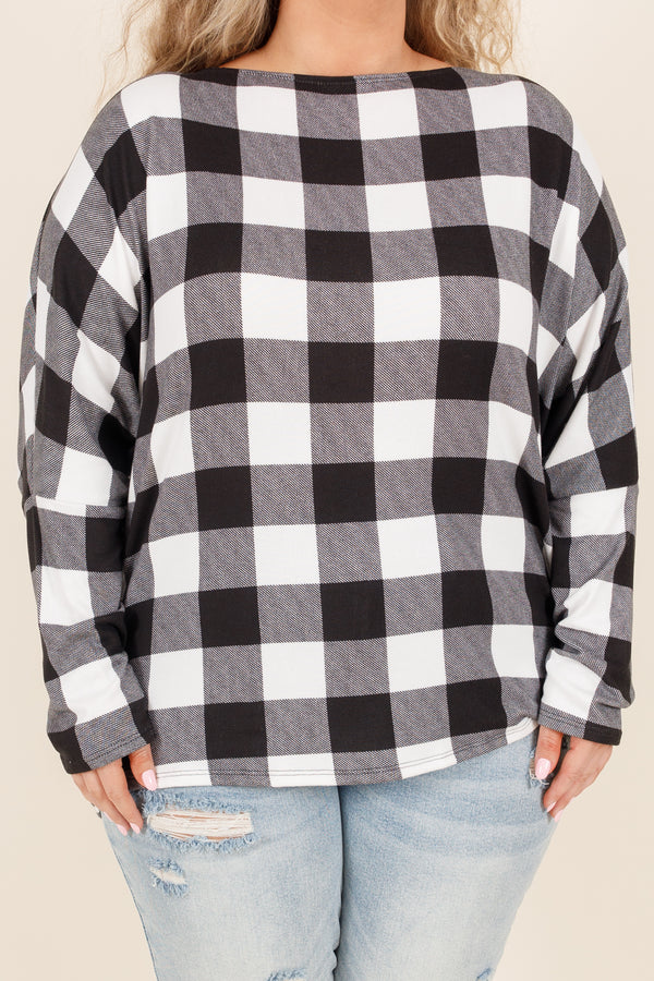 Chic Soul plus size clothing, ivory and black fall pattern long sleeve top