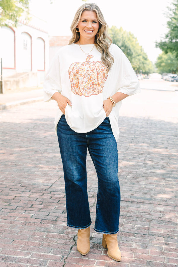 Floral Pumpkin Boyfriend Tee, Ivory