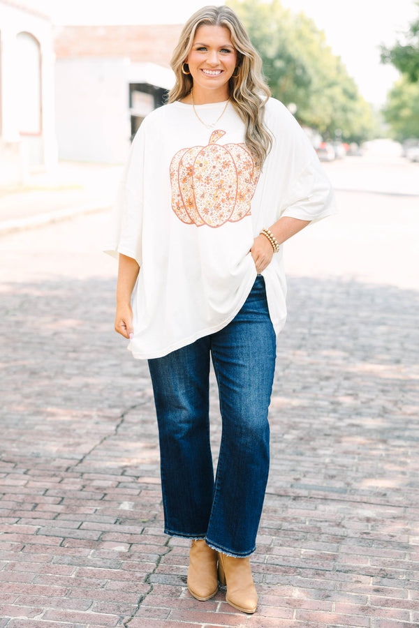 Floral Pumpkin Boyfriend Tee, Ivory