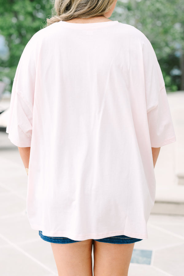 Chic Soul plus size clothing, cream pink oversized boyfriend tee with flower market graphic