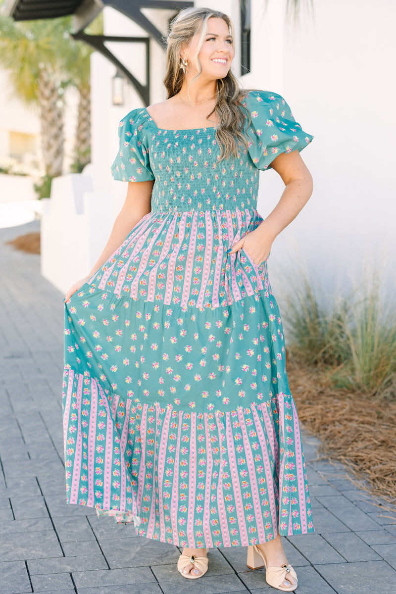 Women's Flowering Feelings Dress, Green | Size: 1X By Chic Soul Women's Flowering Feelings Dress, Green | Size: 1X By Chic Soul