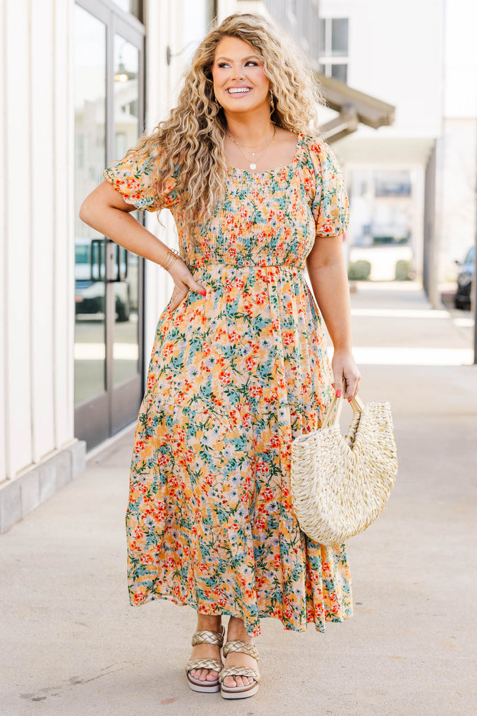 Flowers From The Garden Dress, Peach – Chic Soul