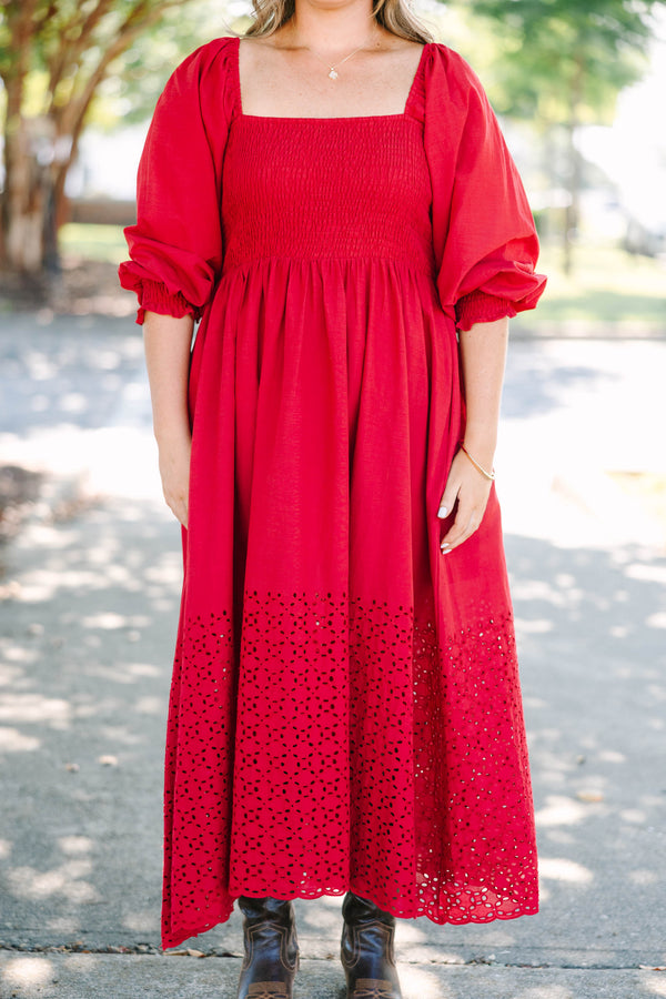 Fluttering Breeze Midi Dress, Burgundy