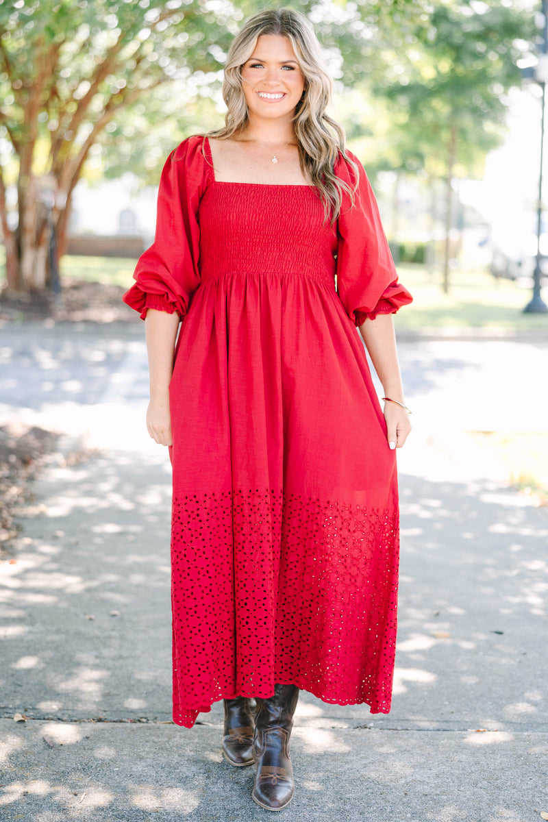 Fluttering Breeze Midi Dress, Burgundy – Chic Soul