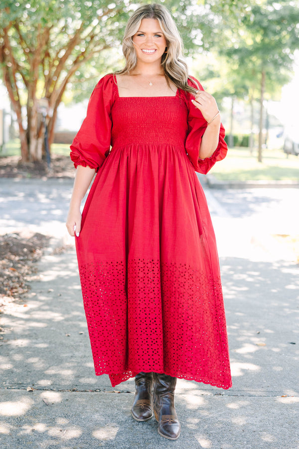 Fluttering Breeze Midi Dress, Burgundy