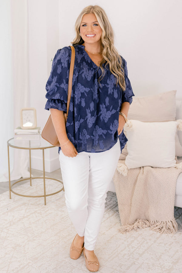 Follow Along Top, Navy Floral