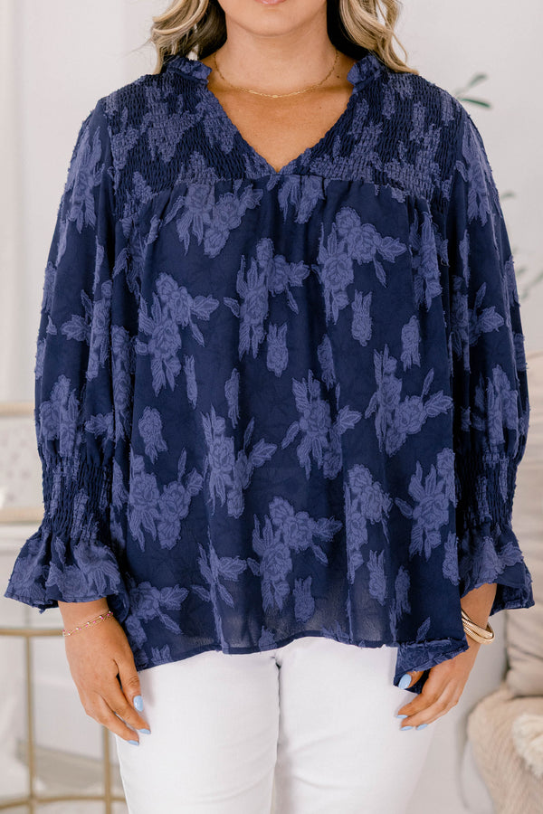 Follow Along Top, Navy Floral