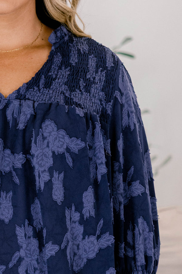 Follow Along Top, Navy Floral
