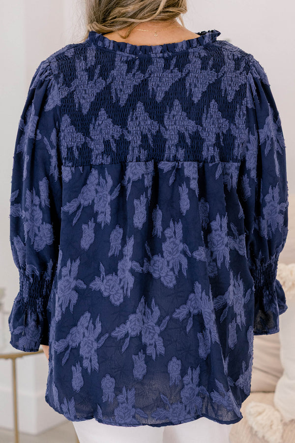 Follow Along Top, Navy Floral