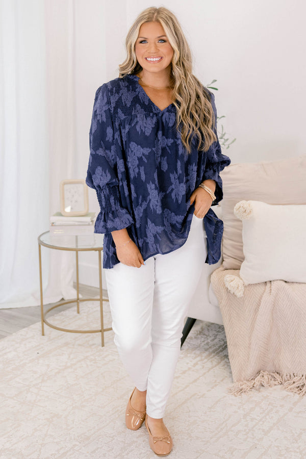 Follow Along Top, Navy Floral