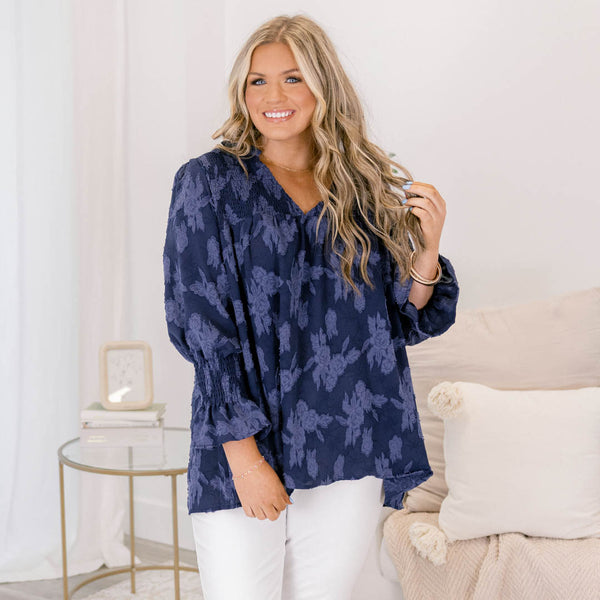 Follow Along Top, Navy Floral