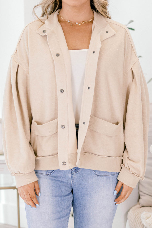 Chic Soul plus size clothing, light tan button up jacket