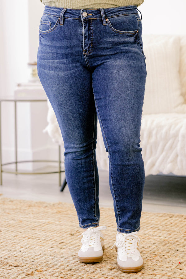 Chic Soul plus size clothing, dark wash full length skinny jeans