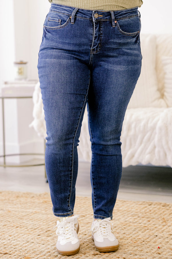 Chic Soul plus size clothing, dark wash full length skinny jeans