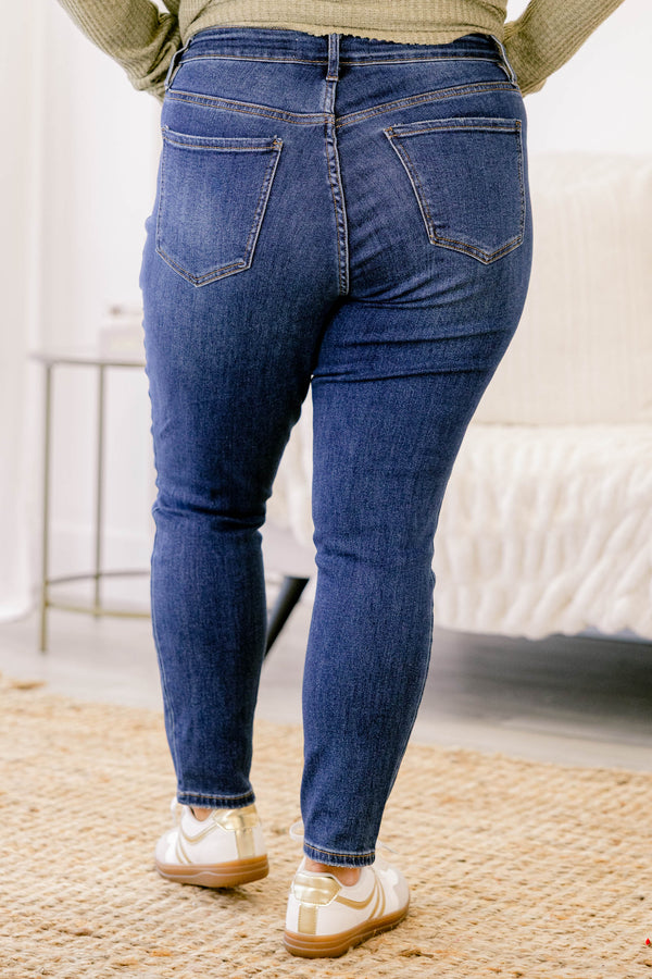 Chic Soul plus size clothing, dark wash full length skinny jeans