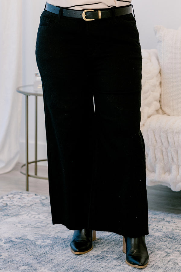 Chic Soul plus size clothing, back wide leg jeans with raw hem