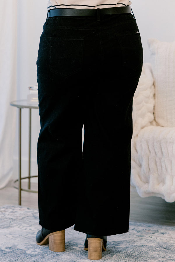 Chic Soul plus size clothing, back wide leg jeans with raw hem