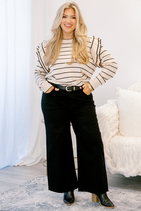 Chic Soul plus size clothing, back wide leg jeans with raw hem