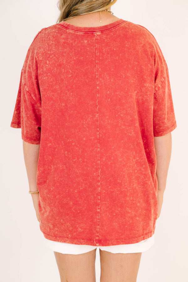 dark red acid wash relaxed tee with freedom tour graphic