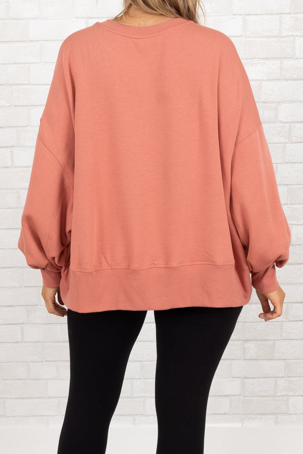 Chic Soul plus size clothing, ash rose pullover with bubble sleeves