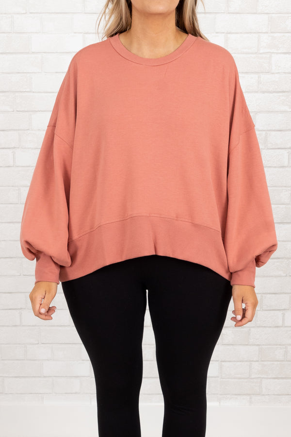 Chic Soul plus size clothing, ash rose pullover with bubble sleeves