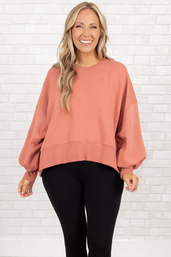 Chic Soul plus size clothing, ash rose pullover with bubble sleeves