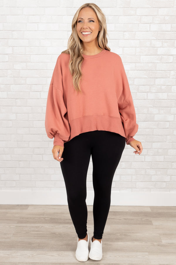 Chic Soul plus size clothing, ash rose pullover with bubble sleeves