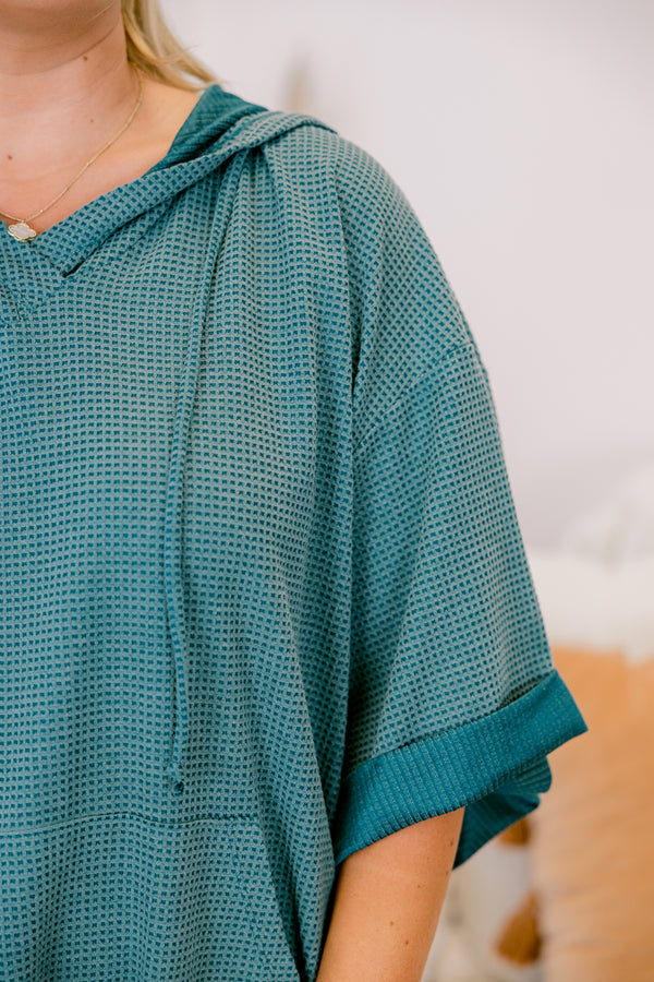 Chic Soul plus size clothing, green top with half sleeves that have cuffs at the end of each sleeve and a waffle knit texture throughout 